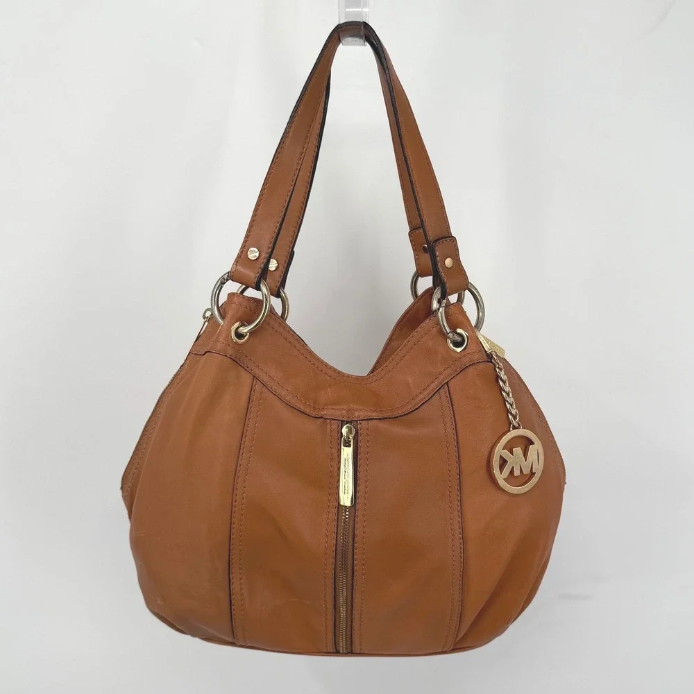 Michael Kors‎ Moxley Shoulder Bag Brown Leather Gold Hardware Hobo
